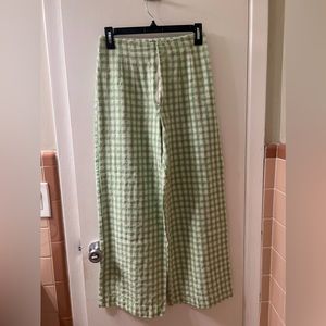 Zara New High Waist White/Green Full Length Structured Wide Leg Pants Size S